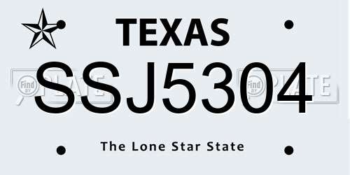 SSJ5304 Texas License Plate