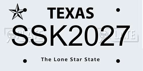 SSK2027 Texas License Plate
