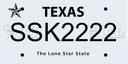 SSK2222 Texas License Plate
