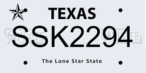 SSK2294 Texas License Plate