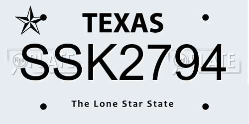 SSK2794 Texas License Plate