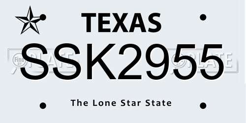 SSK2955 Texas License Plate