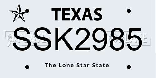 SSK2985 Texas License Plate