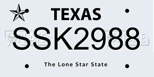 SSK2988 Texas License Plate