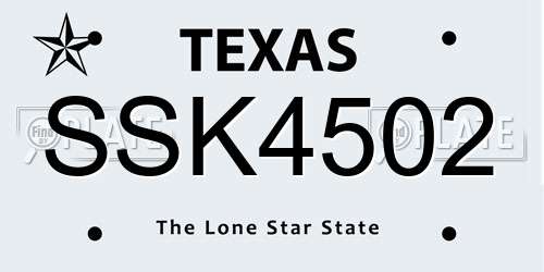 SSK4502 Texas License Plate
