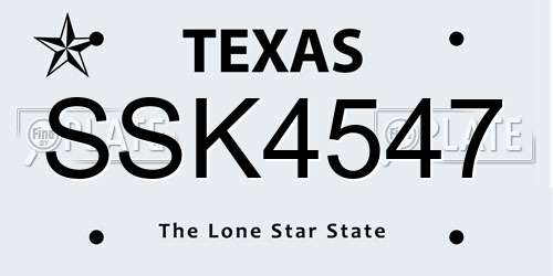 SSK4547 Texas License Plate