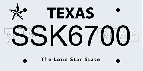 SSK6700 Texas License Plate