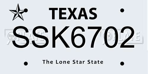 SSK6702 Texas License Plate
