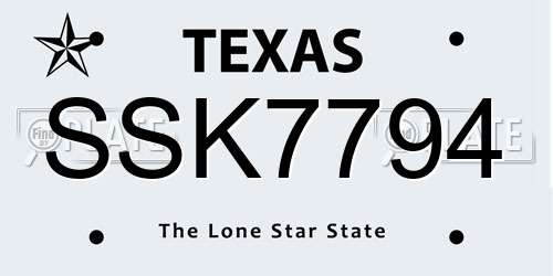 SSK7794 Texas License Plate