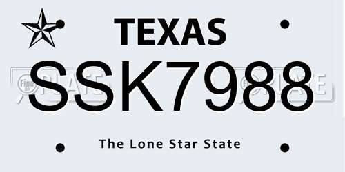 SSK7988 Texas License Plate