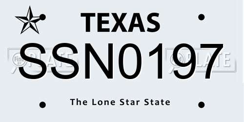 SSN0197 Texas License Plate