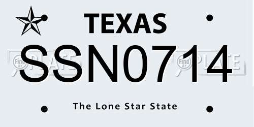 SSN0714 Texas License Plate