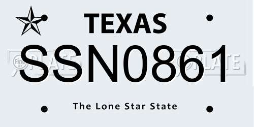 SSN0861 Texas License Plate