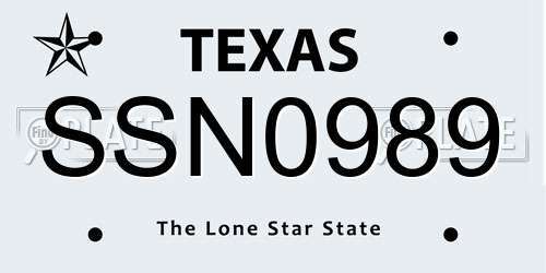 SSN0989 Texas License Plate
