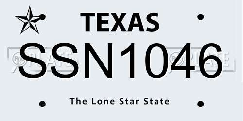 SSN1046 Texas License Plate