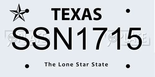 SSN1715 Texas License Plate