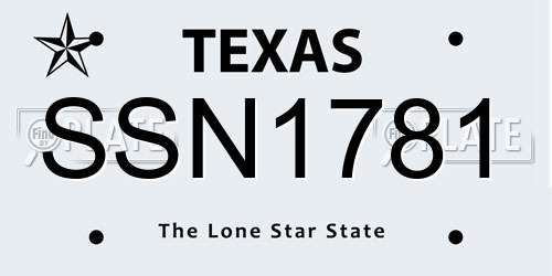 SSN1781 Texas License Plate
