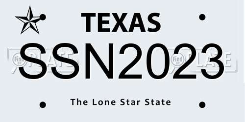 SSN2023 Texas License Plate