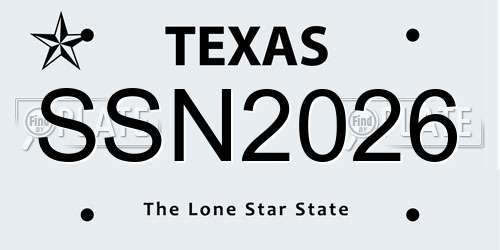 SSN2026 Texas License Plate