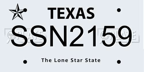 SSN2159 Texas License Plate