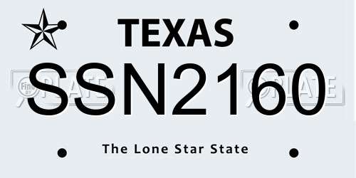 SSN2160 Texas License Plate