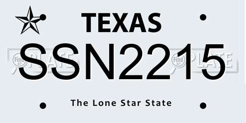 SSN2215 Texas License Plate