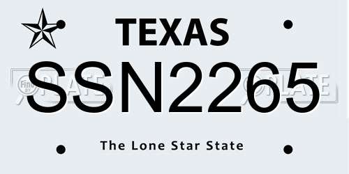 SSN2265 Texas License Plate