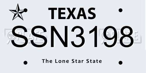 SSN3198 Texas License Plate