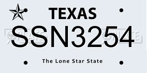 SSN3254 Texas License Plate