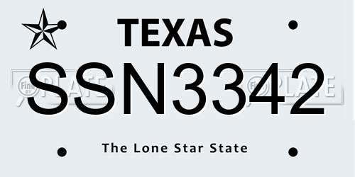 SSN3342 Texas License Plate