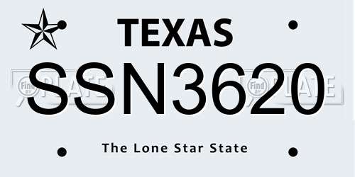 SSN3620 Texas License Plate