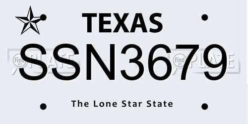 SSN3679 Texas License Plate