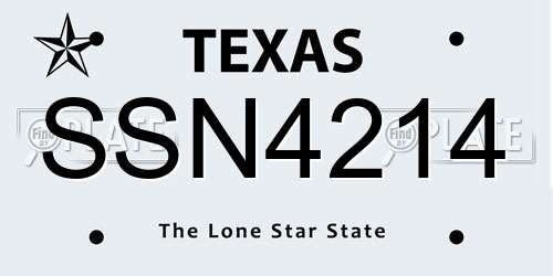 SSN4214 Texas License Plate