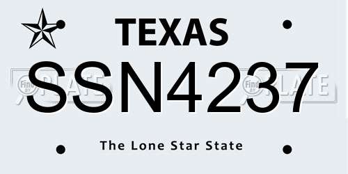 SSN4237 Texas License Plate