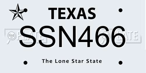 SSN466 Texas License Plate