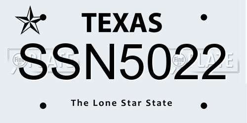 SSN5022 Texas License Plate