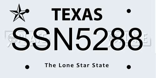 SSN5288 Texas License Plate