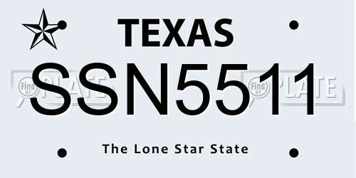 SSN5511 Texas License Plate
