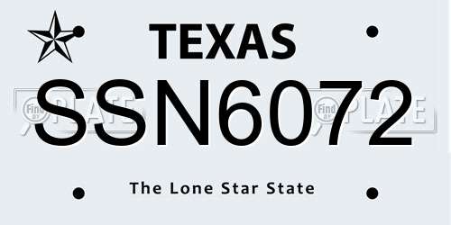 SSN6072 Texas License Plate