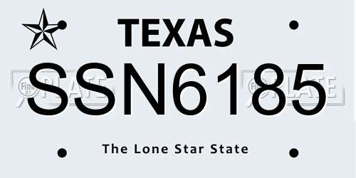 SSN6185 Texas License Plate