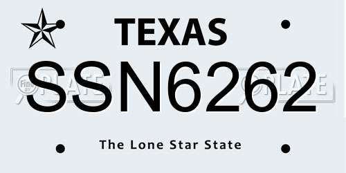 SSN6262 Texas License Plate