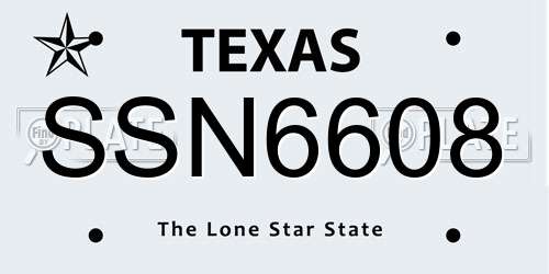 SSN6608 Texas License Plate