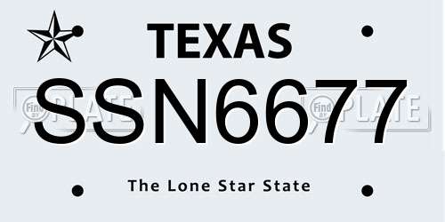 SSN6677 Texas License Plate