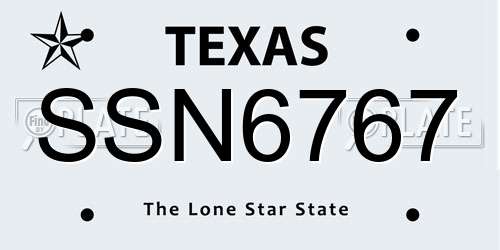 SSN6767 Texas License Plate