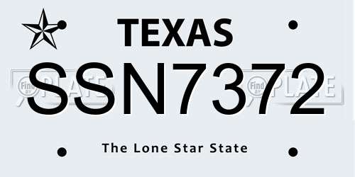 SSN7372 Texas License Plate