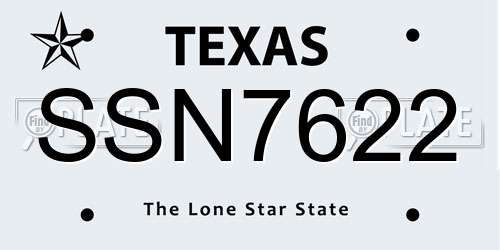 SSN7622 Texas License Plate