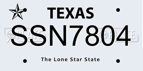 SSN7804 Texas License Plate