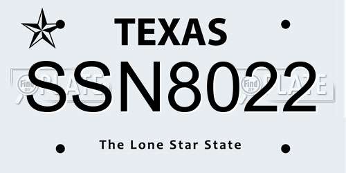SSN8022 Texas License Plate