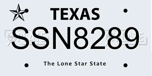 SSN8289 Texas License Plate
