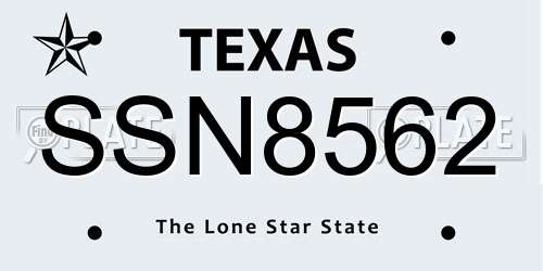 SSN8562 Texas License Plate